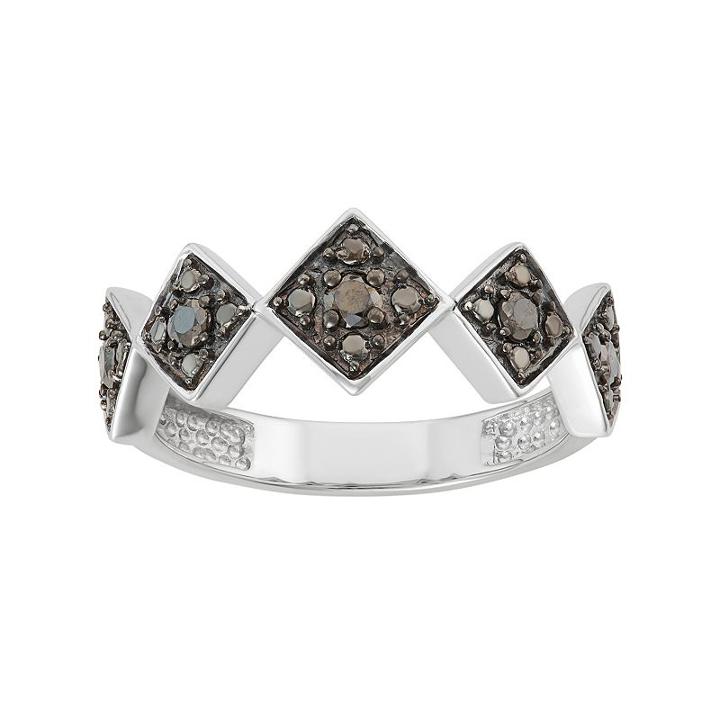 Sterling Silver 1/5 Carat T.w. Black Diamond Geometric Ring, Women's, Size: 7, Grey