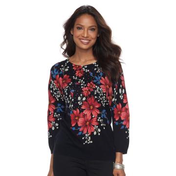 Women's Cathy Daniels Floral Print Sweater, Size: Large, Red Bouquet