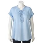 Juniors' Plus Size Heartsoul Chambray Lace Up Top, Girl's, Size: 3xl, Light Blue