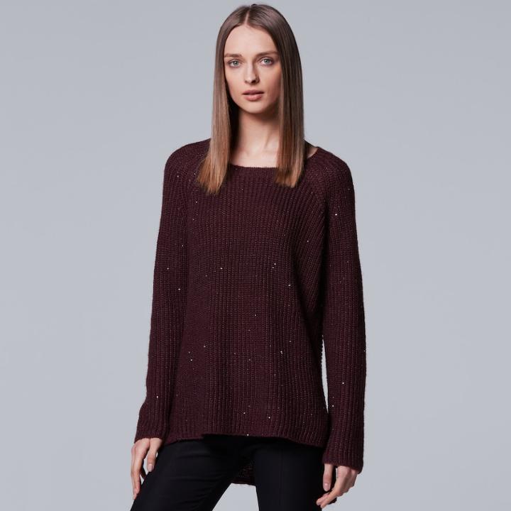 Women's Simply Vera Vera Wang Sequin Crewneck Sweater, Size: Medium, Red
