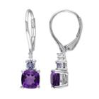 Sterling Silver Gemstone & Diamond Accent Drop Earrings, Women's, Purple