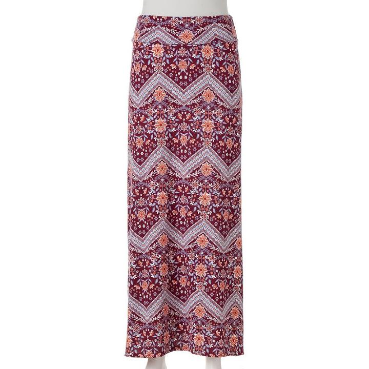 Juniors' Joe B Print Fold-over Maxi Skirt, Girl's, Size: Medium, Dark Red