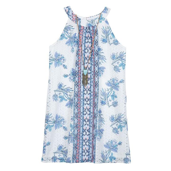 Girls 7-16 Iz Amy Byer Printed Lace Front Sheath Dress With Necklace, Girl's, Size: 12, Ovrfl Oth