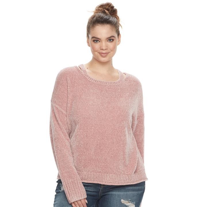 Juniors' Plus Size Mudd&reg; Cut-out Collar Sweater, Teens, Size: 3xl, Dark Red