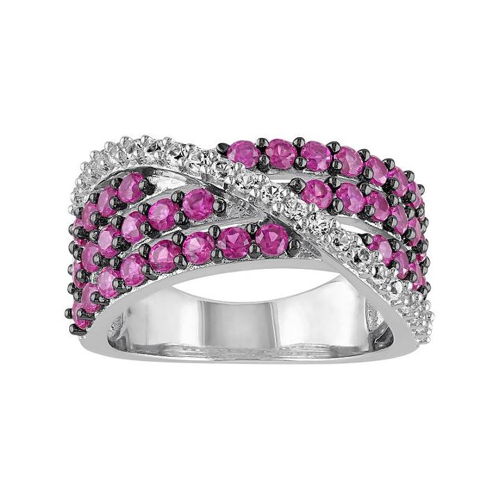 Lab-created Ruby & Lab-created White Sapphire Sterling Silver Multirow Ring, Women's, Size: 5, Red