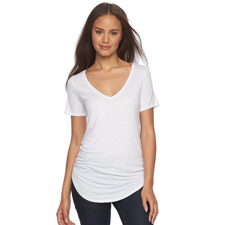 Juniors' Mudd&reg; Short Sleeve V-neck Tee, Girl's, Size: Large, White