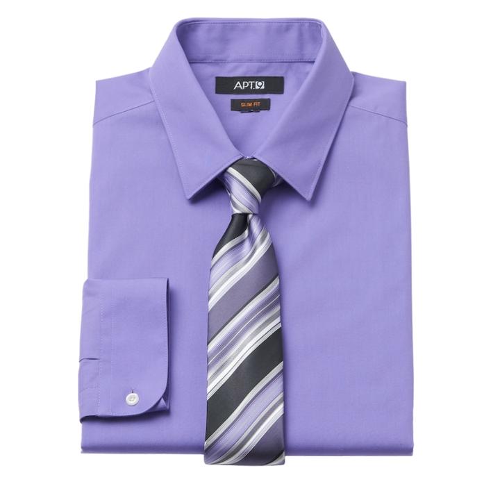 Men's Apt. 9&reg; Slim-fit Dress Shirt & Tie Set, Size: L-32/33, Brt Purple