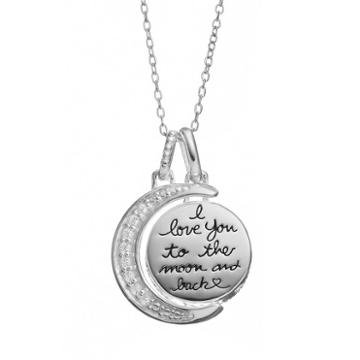 Love You To The Moon And Back Cubic Zirconia Sterling Silver Moon Pendant Necklace, Women's, White
