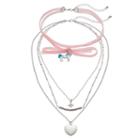 Mudd&reg; Pink Velvet Unicorn Choker & Layered Heart Pendant Necklace Set, Women's, Silver