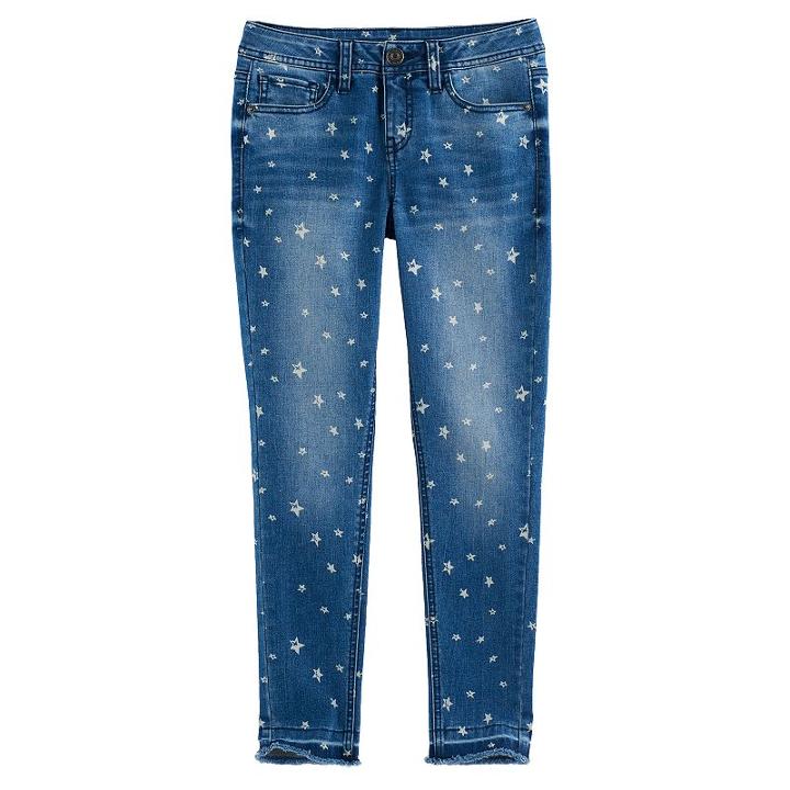 Girls 7-16 So&reg; High-rise Star Print Ankle Jeans, Size: 16, Med Blue