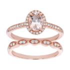 14k Rose Gold Morganite & 1/4 Carat T.w. Diamond Halo Engagement Ring Set, Women's, Size: 6, Pink