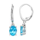 Sterling Silver Swiss Blue Topaz & Diamond Accent Drop Earrings, Women's