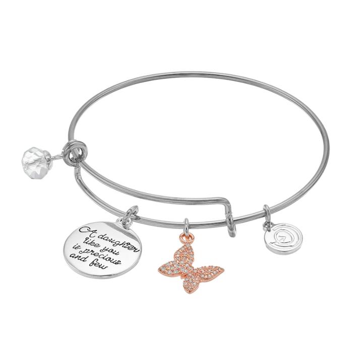 Love This Life Two Tone Daughter Charm Bangle Bracelet, Women's, Silver