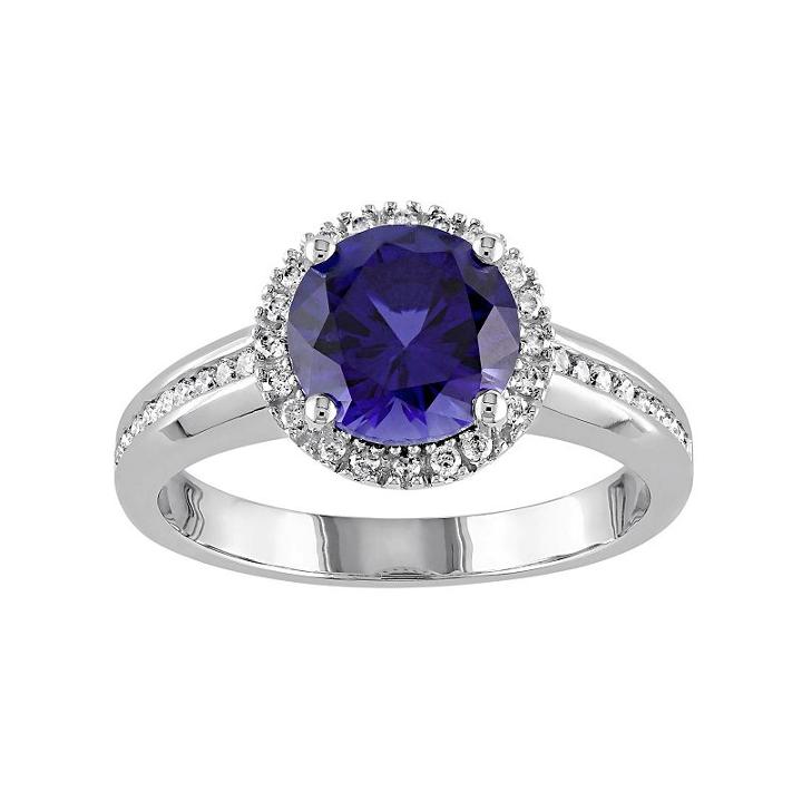 Lab-created Sapphire & 1/4 Carat T.w. Diamond 10k White Gold Halo Ring, Women's, Size: 9, Blue