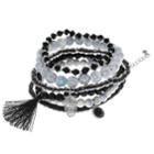 Mudd&reg; Tassel, Owl Charm & Bead Stretch Bracelet Set, Women's, Black