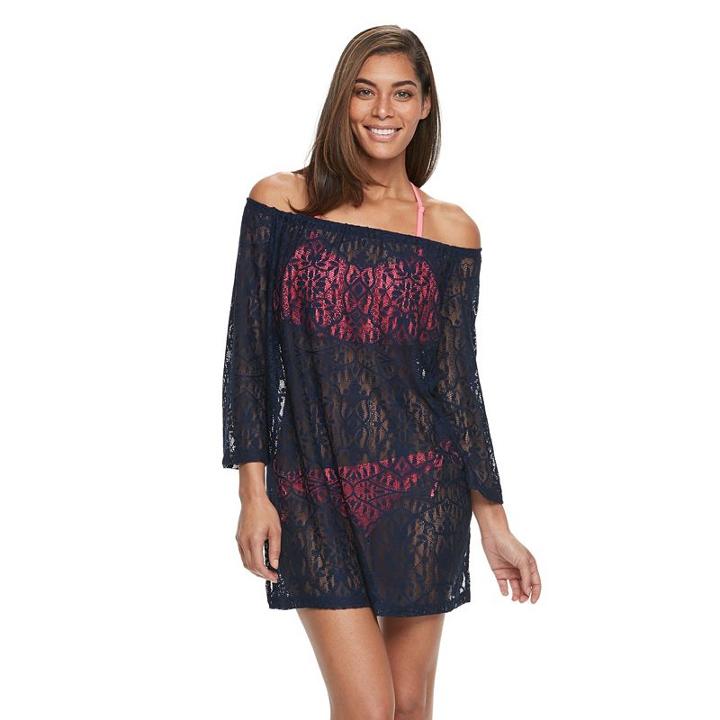 Women's Portocruz Lace Off-the-shoulder Cover-up, Size: Medium, Blue (navy)