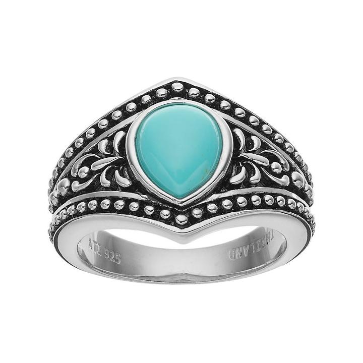 Sterling Silver Simulated Turquoise Cabochon Ring, Women's, Size: 7, Blue