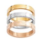 Steel City Stainless Steel Tri-tone Roman Numeral Stack Ring Set, Women's, Size: 8, Multicolor