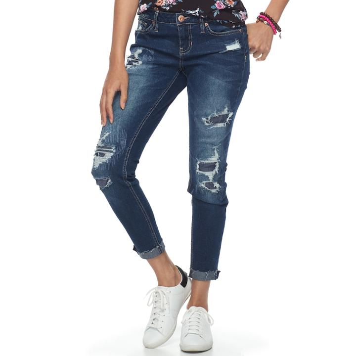Juniors' Rampage Fray Hem Ripped Skinny Jeans, Teens, Size: 11, Blue