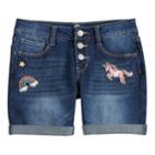 Girls 7-16 So&reg; Rolled Cuff Fashion Midi Denim Shorts, Size: 16, Dark Blue