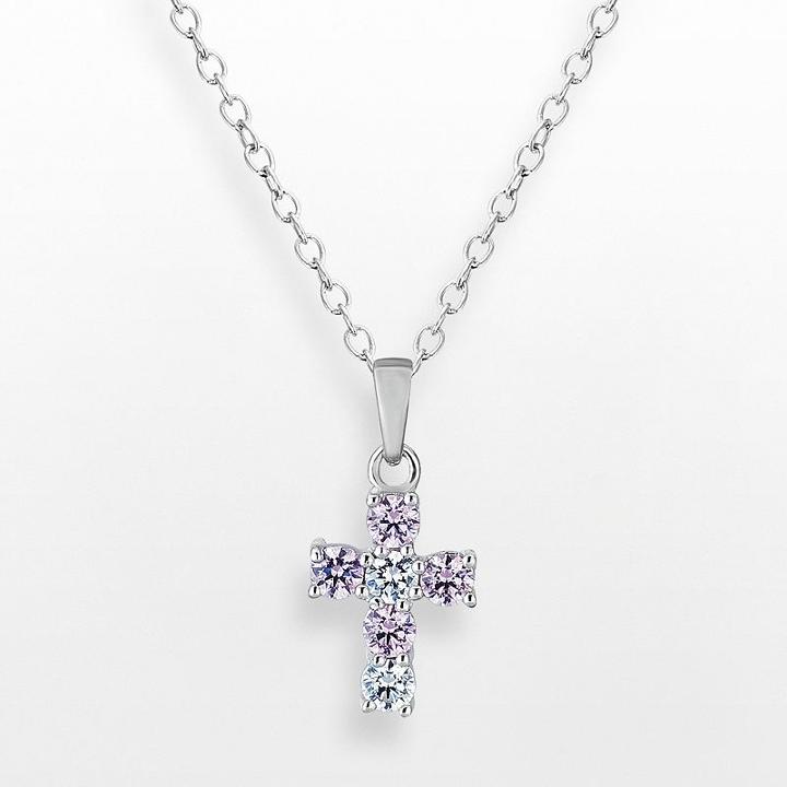 Sunstone 925 Sterling Silver Cross Pendant - Made With Swarovski Cubic Zirconia, Women's, Size: 18, White
