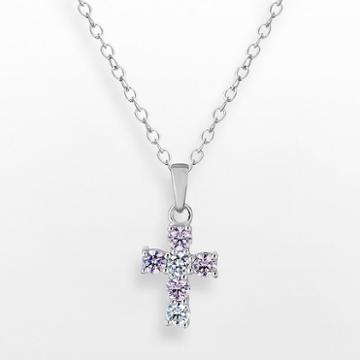 Sunstone 925 Sterling Silver Cross Pendant - Made With Swarovski Cubic Zirconia, Women's, Size: 18, White