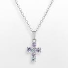 Sunstone 925 Sterling Silver Cross Pendant - Made With Swarovski Cubic Zirconia, Women's, Size: 18, White