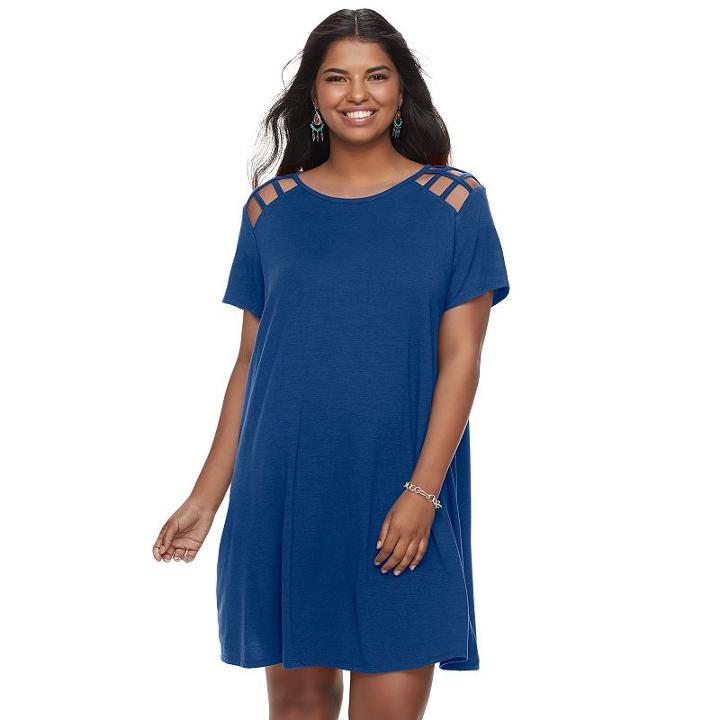 Juniors' Plus Size Speechless Lattice Shoulder Shift Dress, Teens, Size: 2xl, Blue (navy)