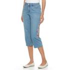 Women's Croft & Barrow&reg; Floral Embroidered Capri Jeans, Size: 8, Blue Other