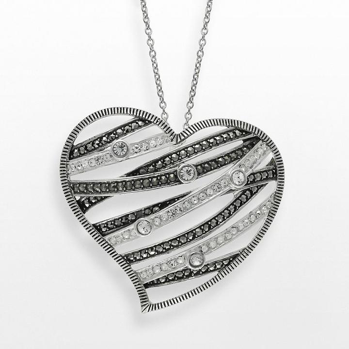 Lavish By Tjm Sterling Silver Crystal Openwork Heart Pendant - Made With Swarovski Marcasite, Women's, Size: 18, White