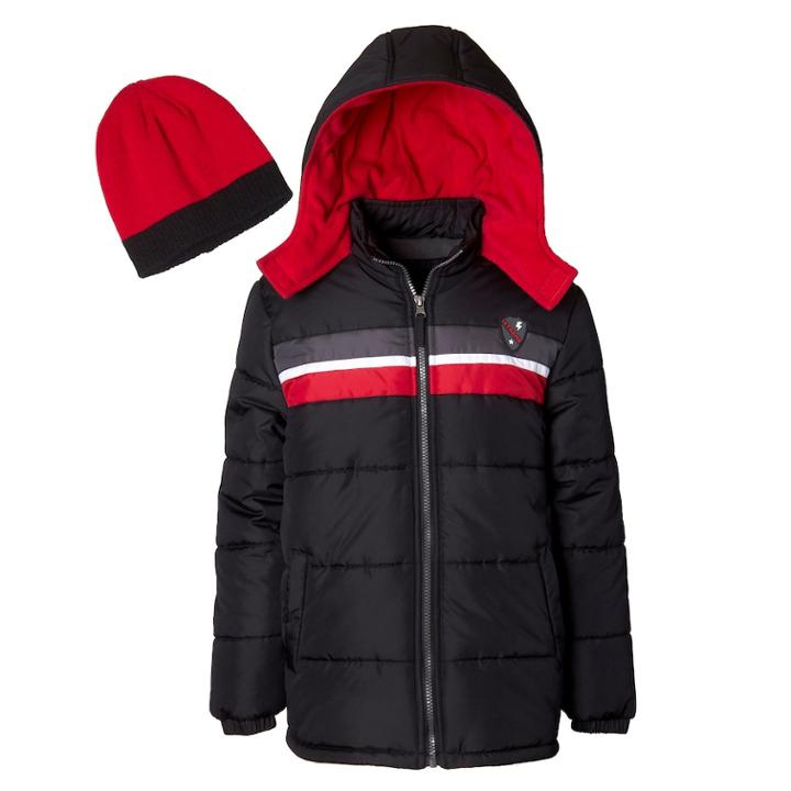 Boys 4-7 I-extreme Colorblock Heavyweight Puffer Jacket With Hat, Size: 4, Black