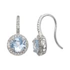 Sterling Silver Lab-created Aquamarine And Lab-created White Sapphire Halo Drop Earrings, Women's