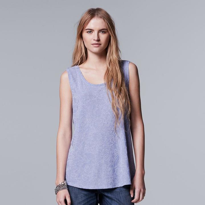 Women's Simply Vera Vera Wang Floral Jaquard Tank, Size: Xl, Blue (navy)