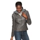 Women's Sebby Collection Hooded Faux-leather Jacket, Size: Xl, Grey