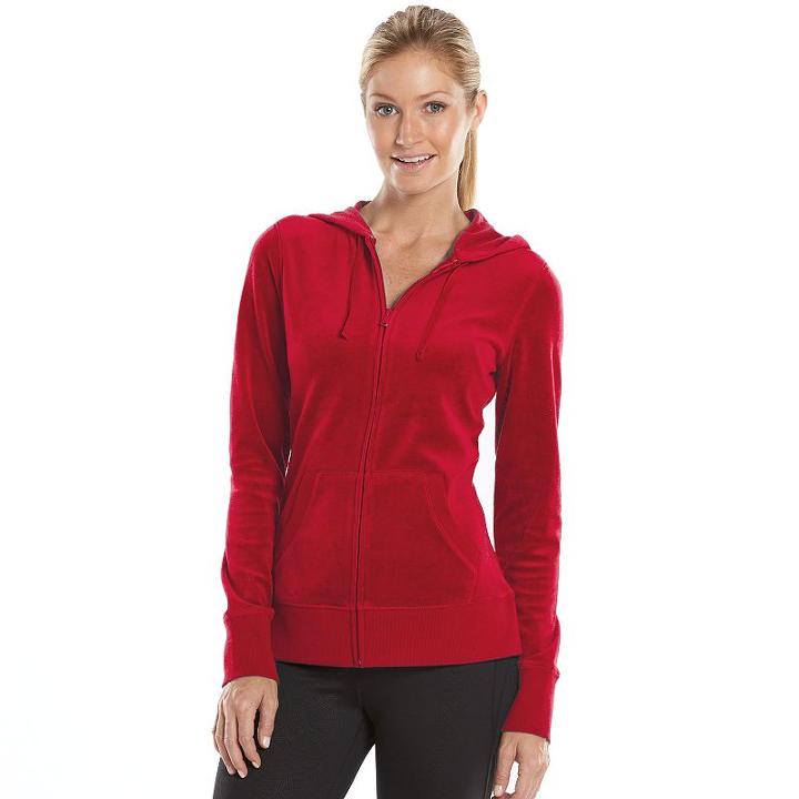 Women's Tek Gear&reg; Full-zip Velour Hoodie, Size: Medium, Med Red