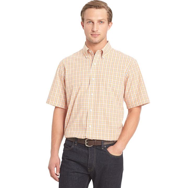 Men's Arrow Hamilton Classic-fit Plaid Poplin Button-down Shirt, Size: Small, Orange Oth