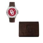 Oklahoma Sooners Watch & Trifold Wallet Gift Set, Brown