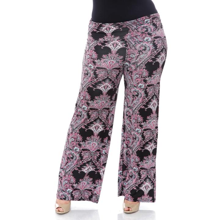 Plus Size White Mark Solid Palazzo Pants, Women's, Size: 3xl, Black Fuschia