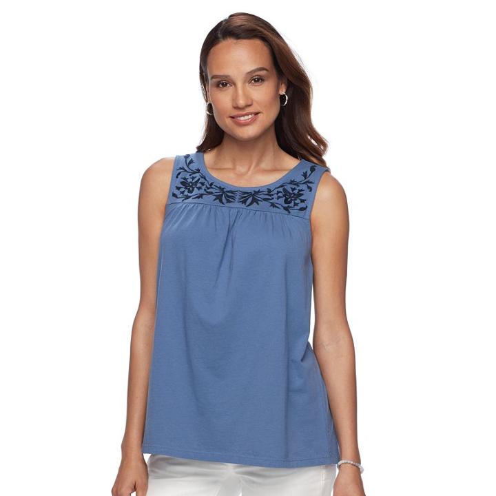 Women's Croft & Barrow&reg; Embroidered Tank, Size: Xs, Blue (navy)