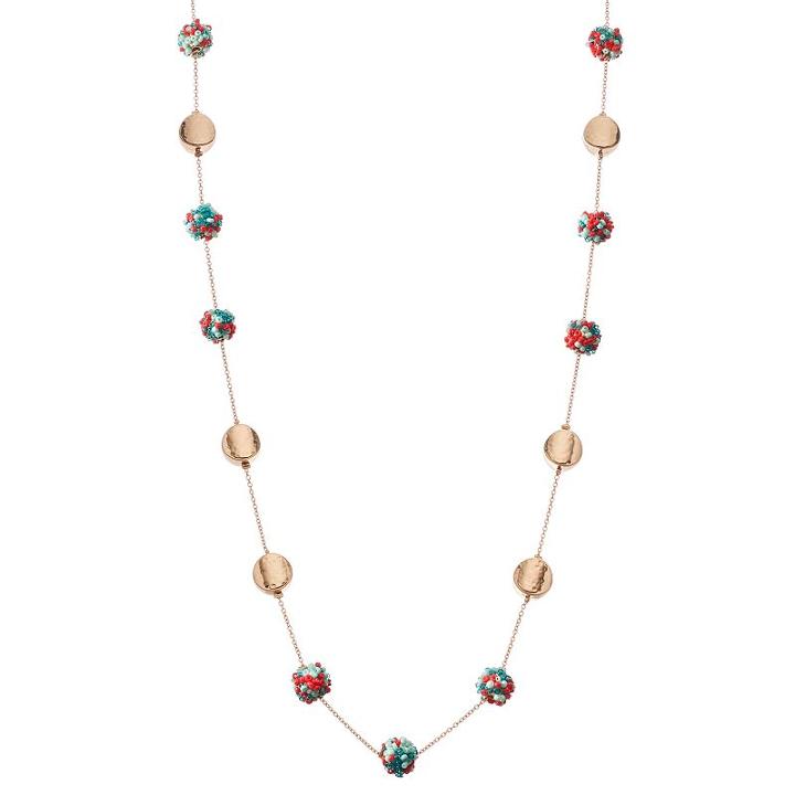 Seed Bead Ball & Disc Station Necklace, Women's, Multicolor