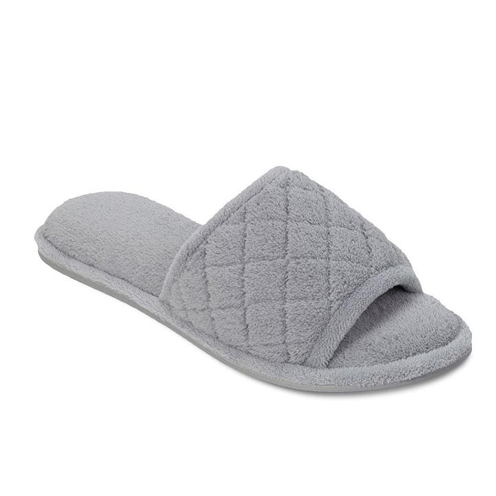 Women's Dearfoams Microfiber Terry Quilted Slide Slippers, Size: Medium, Med Grey