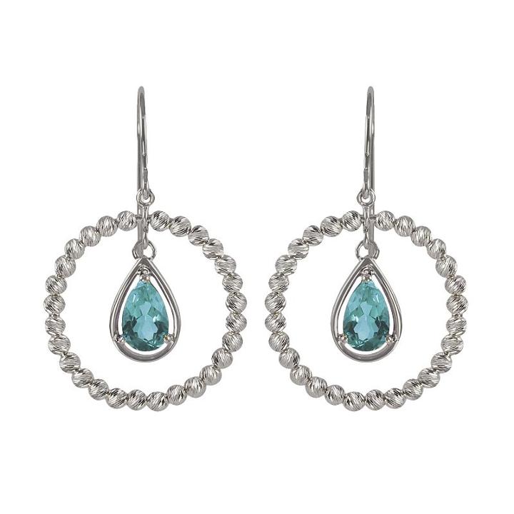 Sterling Silver Blue Topaz Bead Hoop Drop Earrings, Women's