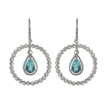 Sterling Silver Blue Topaz Bead Hoop Drop Earrings, Women's