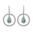 Sterling Silver Blue Topaz Bead Hoop Drop Earrings, Women's