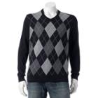 Big & Tall Croft & Barrow&reg; Classic-fit Argyle 12gg V-neck Sweater, Men's, Size: L Tall, Black