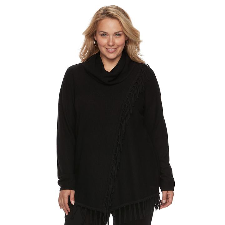 Plus Size Croft & Barrow&reg; Fringe Cowlneck Sweater, Women's, Size: 2xl, Black