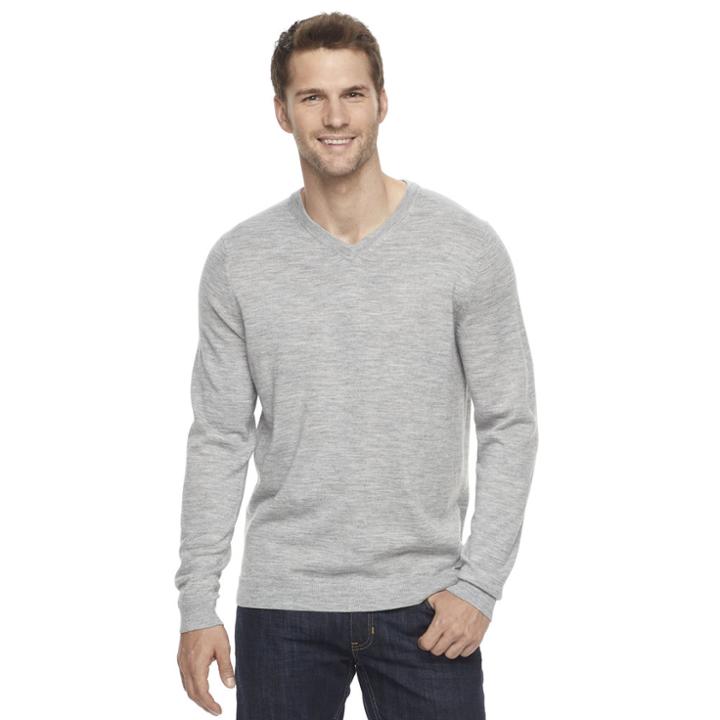 Men's Apt. 9&reg; Modern-fit 12gg Merino V-neck Sweater, Size: Large, Light Grey