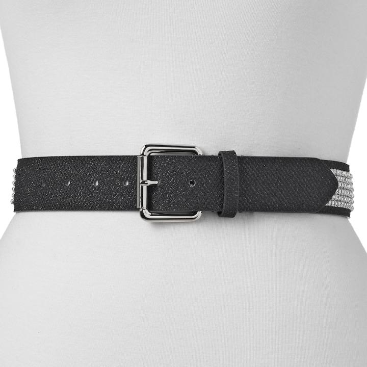 Women's Mudd&reg; Glitter & Rhinestone Belt, Size: Small, Dark Grey