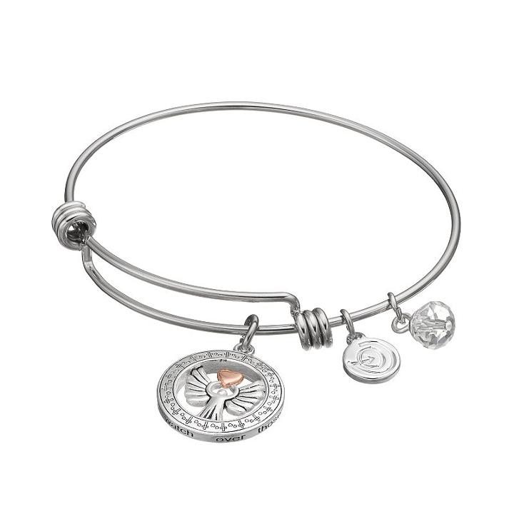 Love This Life Angel Charm Bangle Bracelet, Women's, Grey
