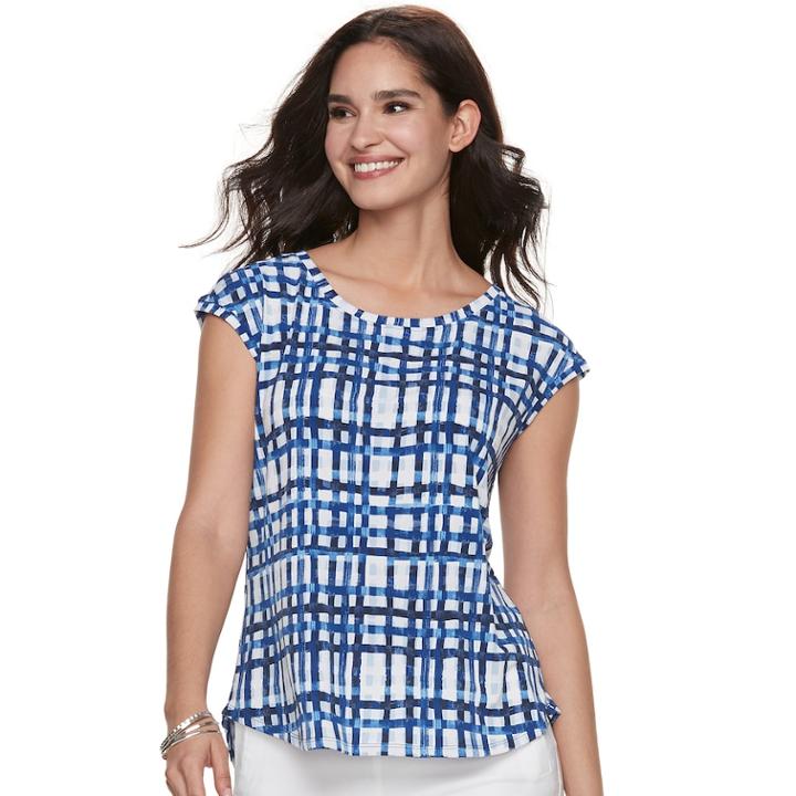 Women's Elle&trade; Printed Crepe Top, Size: Medium, Blue (navy)